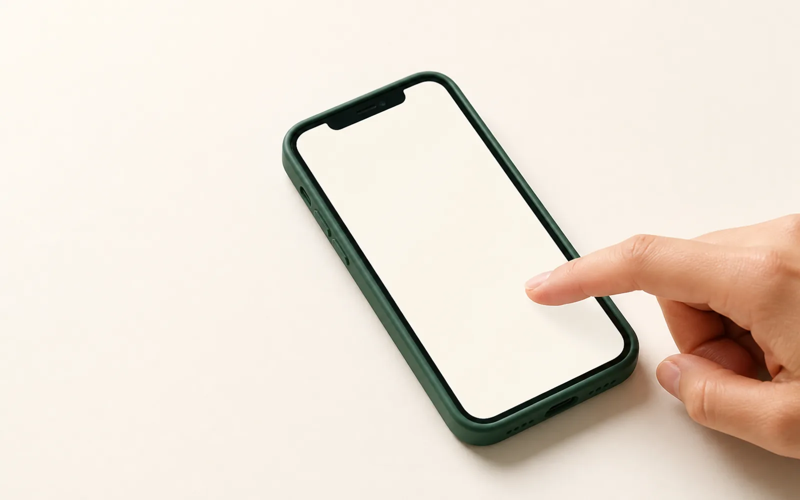 A hand tapping a blank phone screen