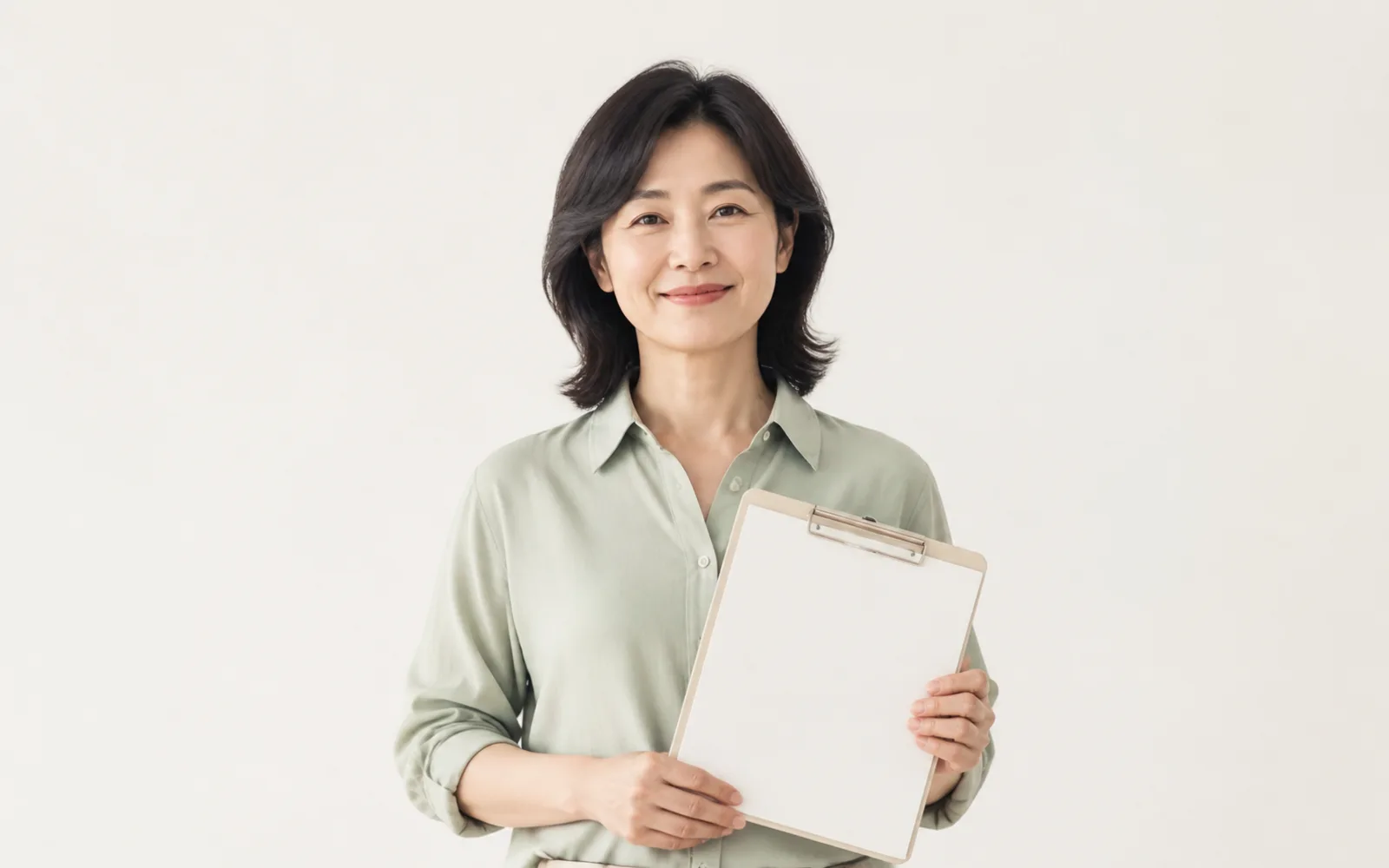 A nutrition coach holding a blank clipboard