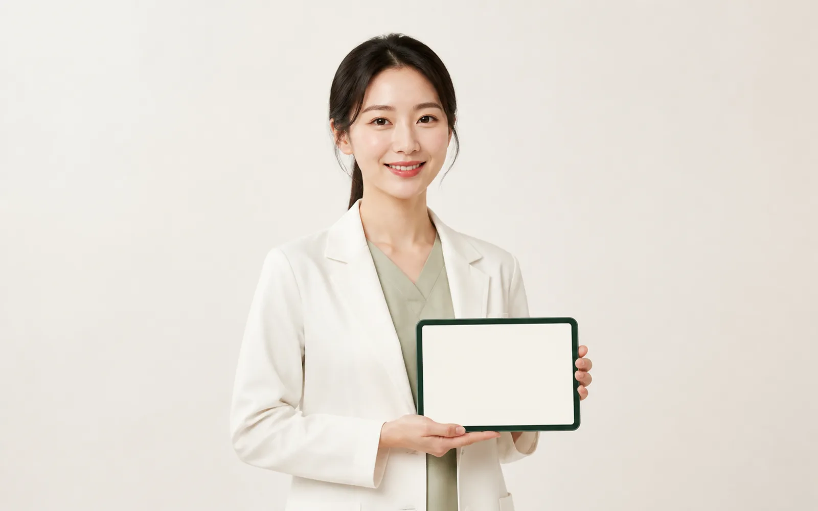 A clinician holding a blank tablet