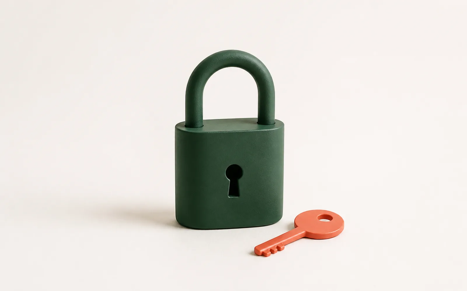 A green padlock with a coral key